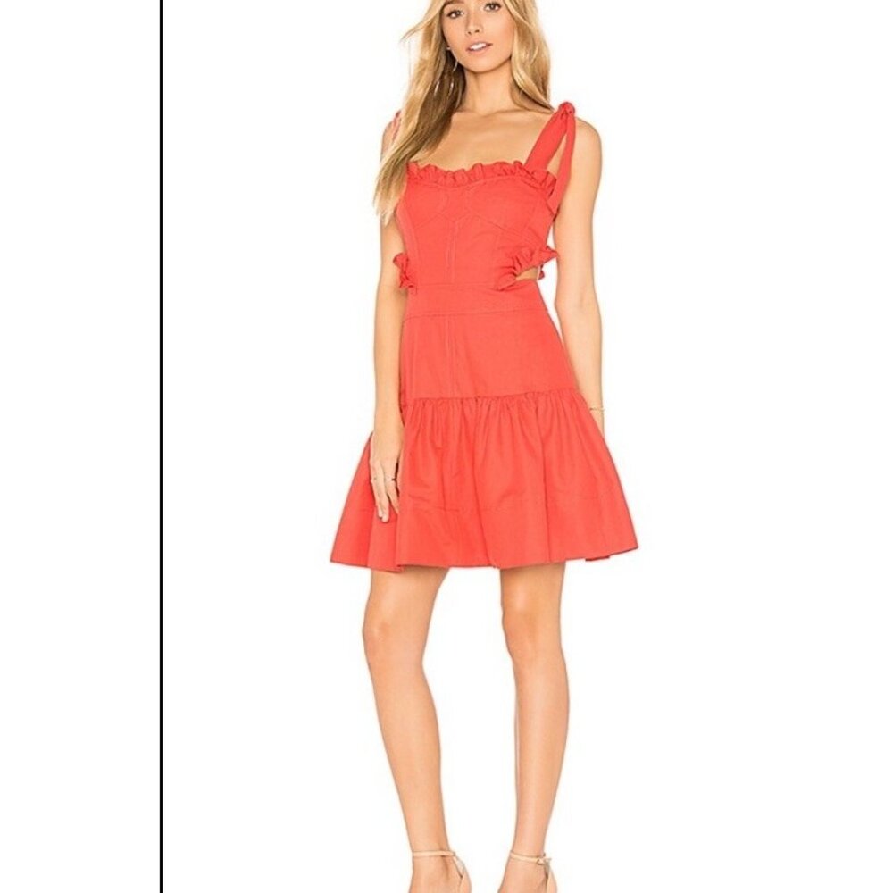 Rebecca Taylor Revolve Crisp Cerise Linen Cotton Blend Cutout Mini Dress See Pic